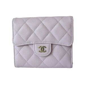 Chanel CC Caviar Quilted Trifold Compact Flap Wallet With Zipped Light Purple
